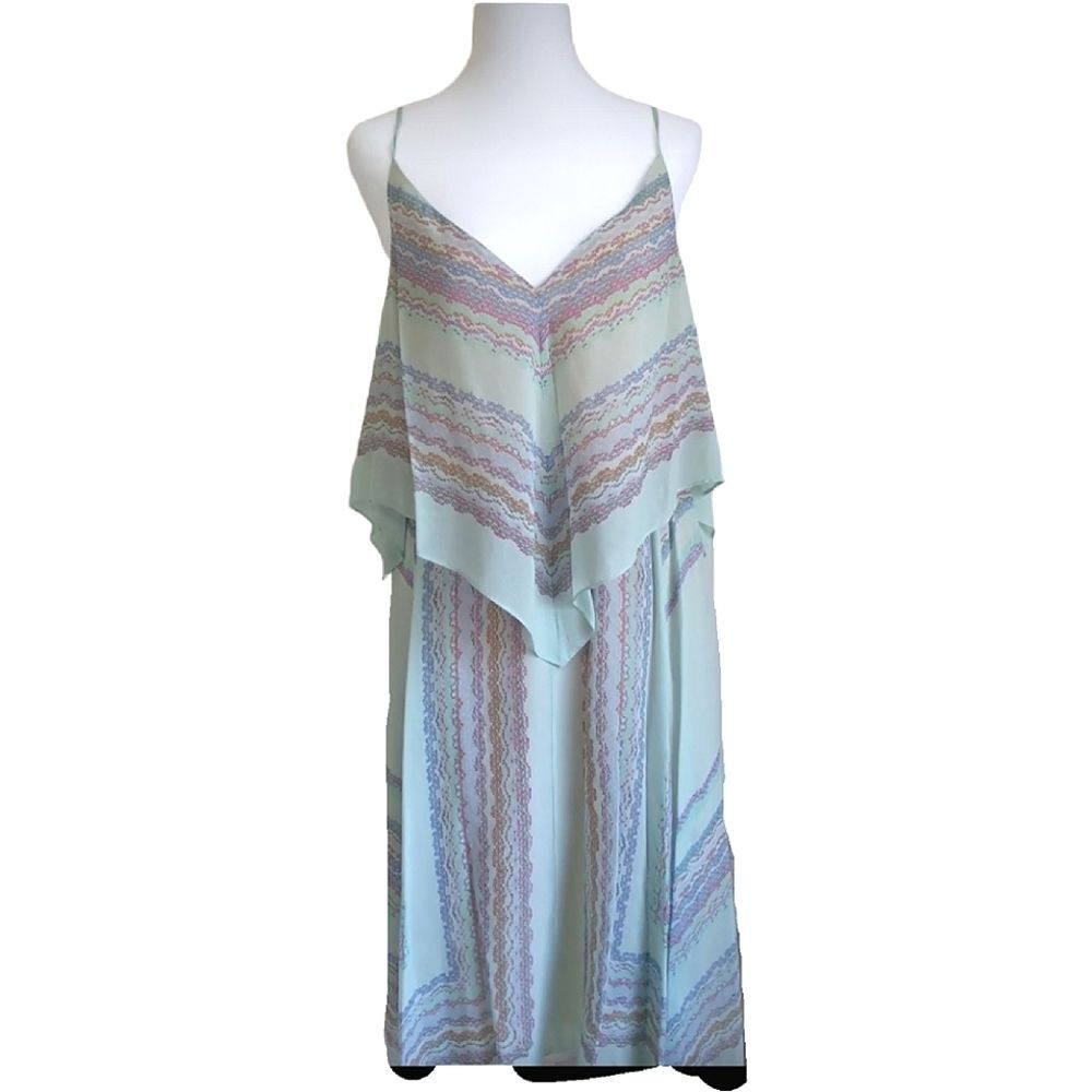BCBGMAXAZRIA Chiffon "Novah" Silk Dress, Size M, Almond Blossom Green/Blue/Pink